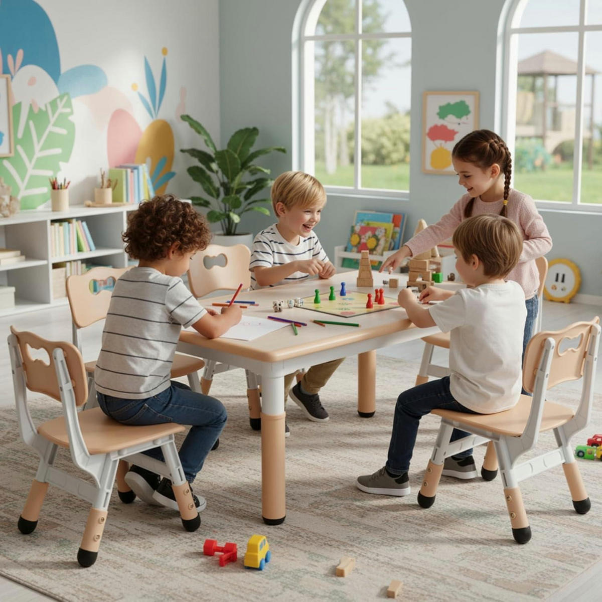 KINDERTISCH- und Stuhl-Set 5-teilig Höhenverstellbar Gelb 120 x 60 cm - Multicolor, Kunststoff (60/60/120cm)