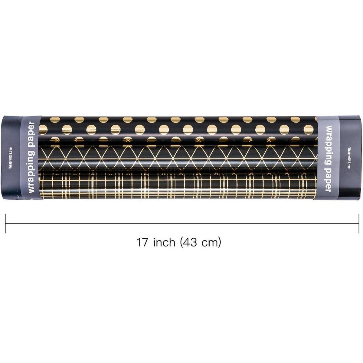 GESCHENKPAPIER 3 Rollen Metallic-Schwarz-Gold-Design 43,2 cm x 3,05 m - Multicolor, Papier (10/4/44cm)