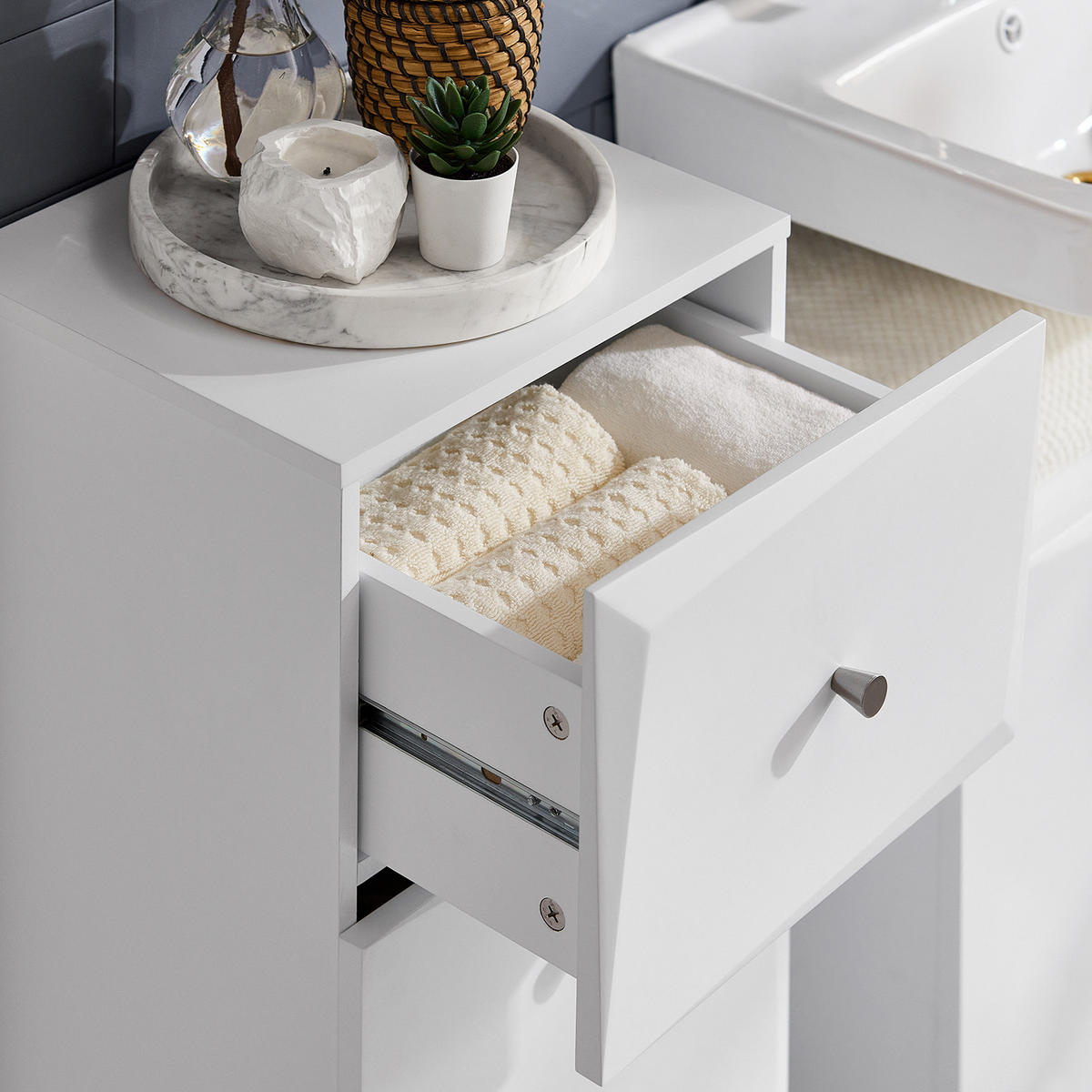 WÄSCHESCHRANK Weiß - Weiß, Holzwerkstoff (34/90/30cm) - SoBuy