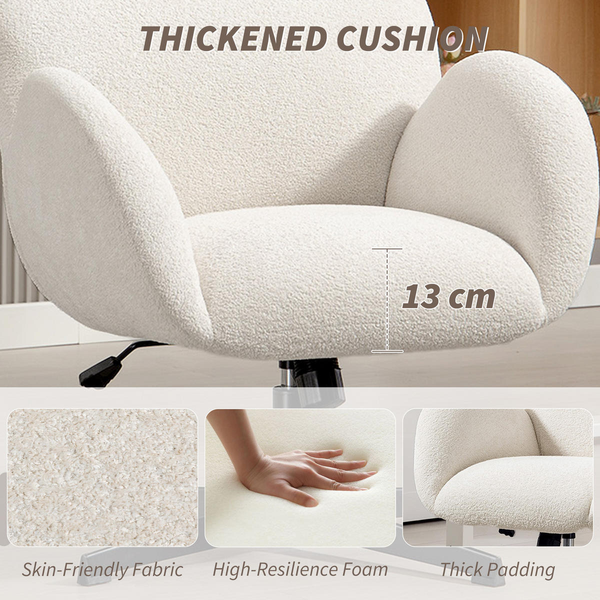 SCHREIBTISCHSTUHL mit Samtoptik Hoher Rückenlehne Creme - Creme/Schwarz, Textil (67/113/68cm) - HOMCOM