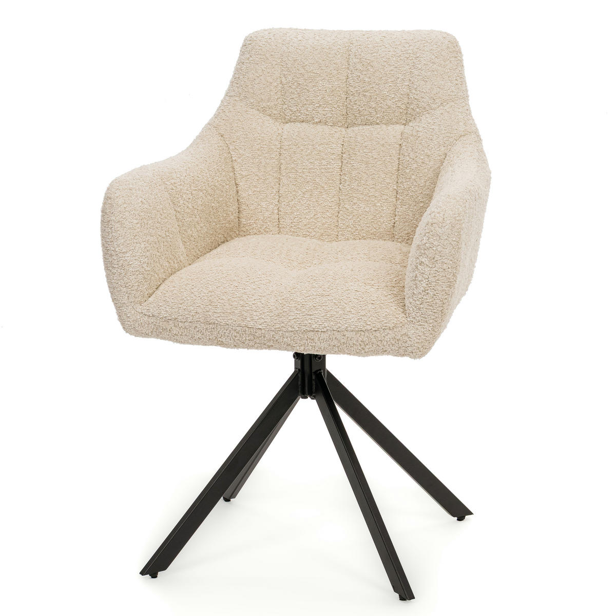 STUHL FANO X drehbar gepolsterter mit Steppung - cream - Boucle - Creme/Schwarz, Textil/Metall (58/83/59cm) - NEW HOME