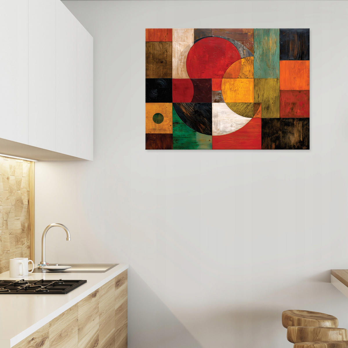 LEINWANDBILD Abstrakt Art Deco Orange 120x80 cm - Multicolor, Holzwerkstoff (120/80cm) - Wallarena
