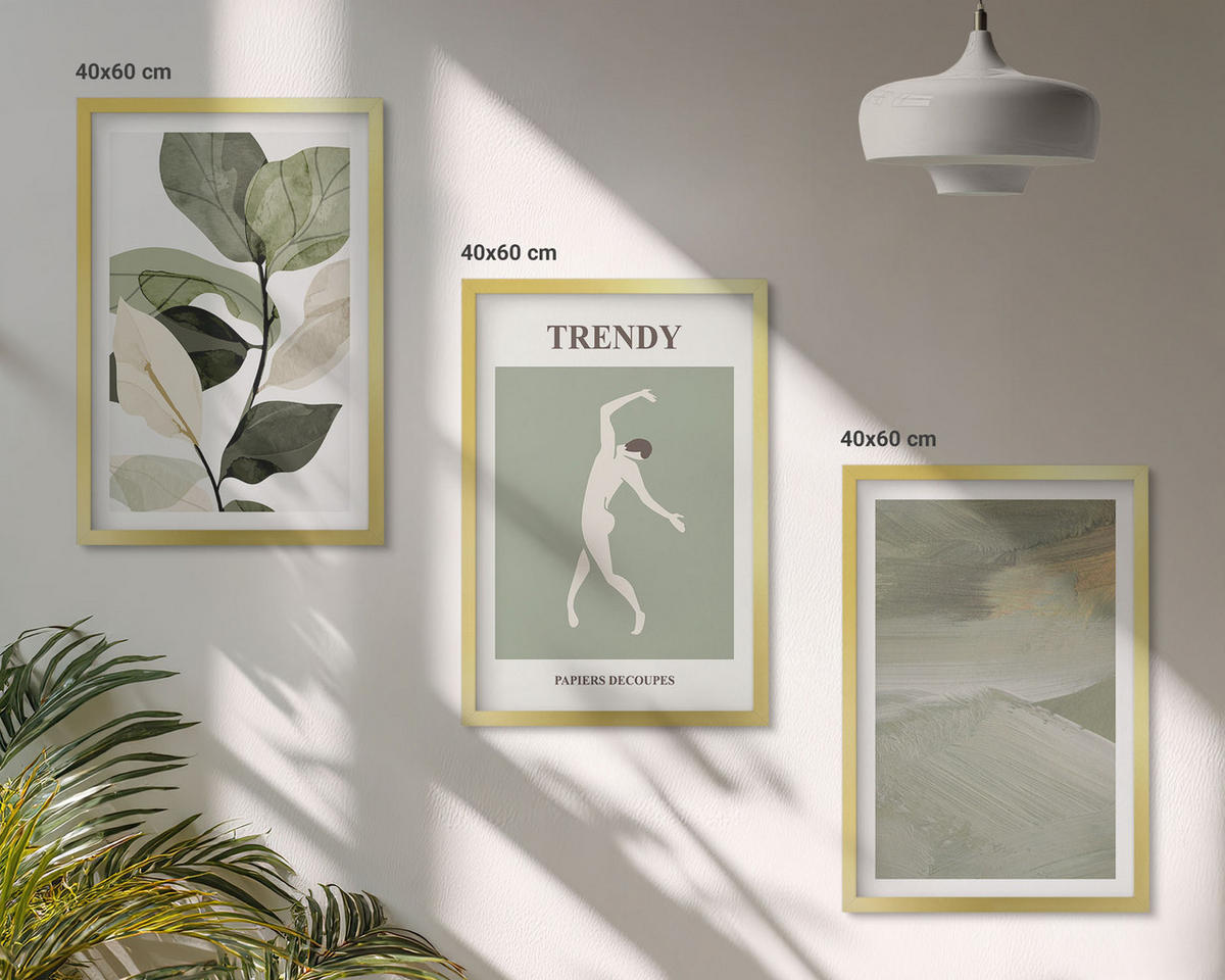 BILDER SET 3er Set - 40x60 cm Goldrahmen - Abstrakte Pflanzensilhouettenmuster - Goldfarben, Kunststoff (40/60cm) - TULUP