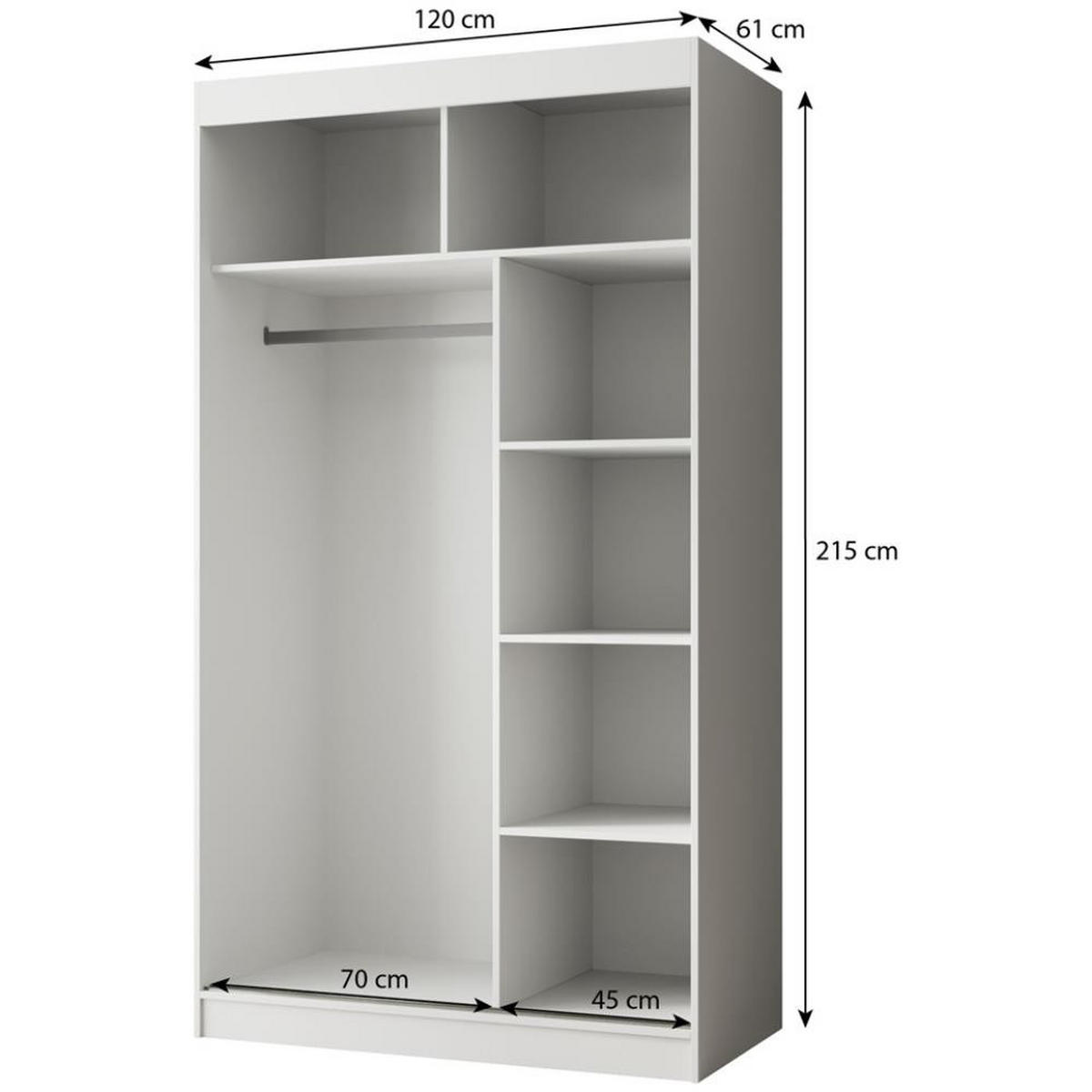 SCHWEBETÜRENSCHRANK Paco 120/215/61 2-türig weiß mit Spiegel - Weiß, Holzwerkstoff (120/215/61cm) - Beautysofa