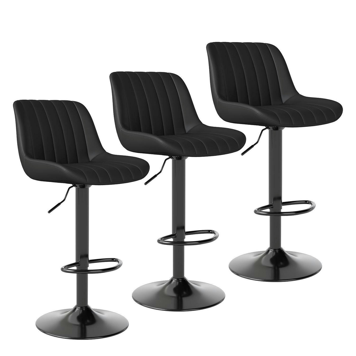 BARHOCKER 3er Set drehbar höhenverstellbar PU-Leder Schwarz - Schwarz, Kunststoff (46/109/37cm)