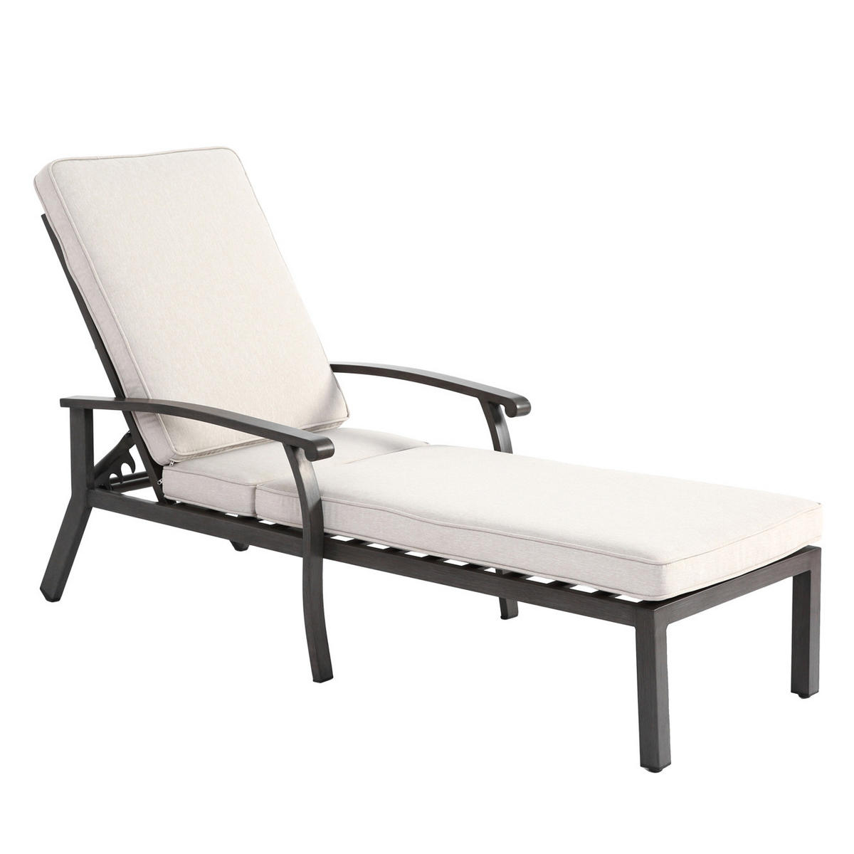 SONNENLIEGE 204 cm Aluminium Dunkelgrau Verstellbare Relaxliege mit Polster - Beige, Metall (58/100/204cm) - Urban Meuble