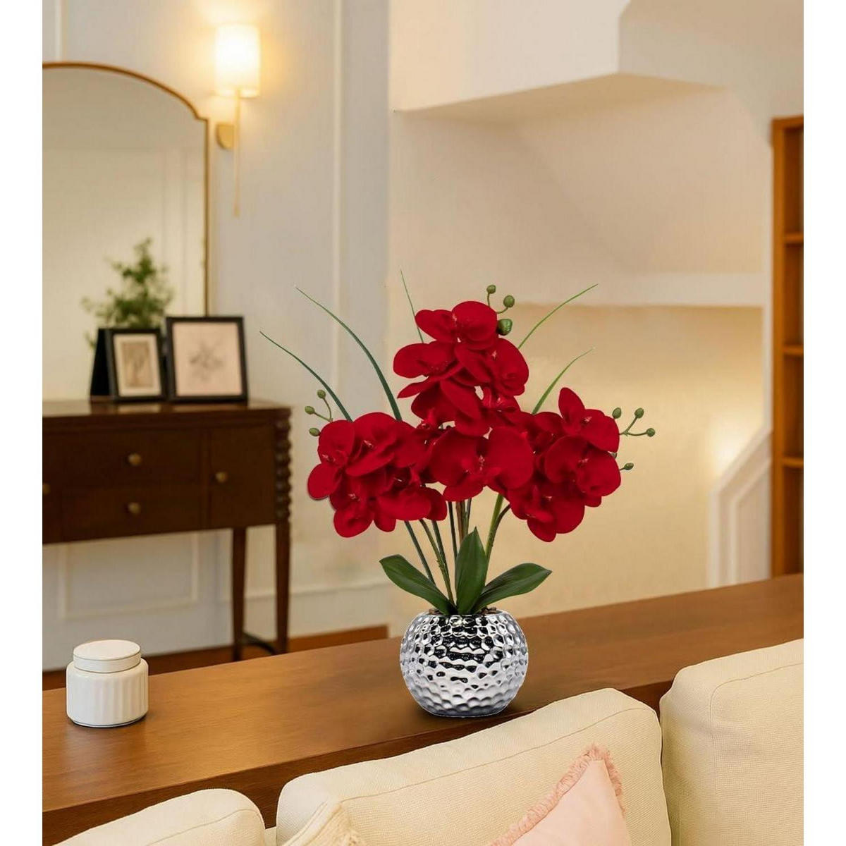 KUNSTBLUME Orchidee Phalaenopsis im Keramiktopf Rot 49 cm - Rot, Keramik (38cm)