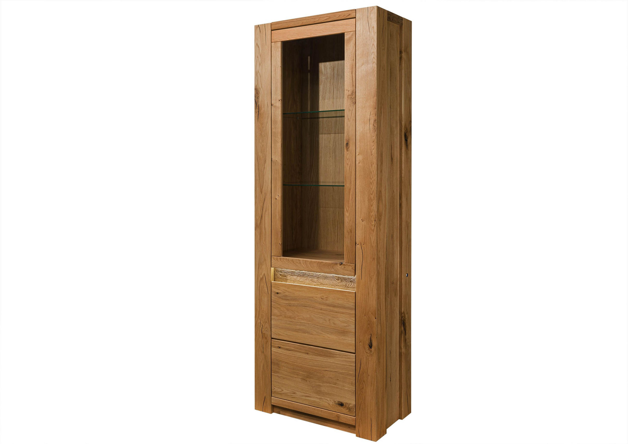 VITRINE Wildeiche 73x40x205 braun geölt KENT #301 - Dunkelbraun, Holz (73/205/40cm) - Massivmoebel24