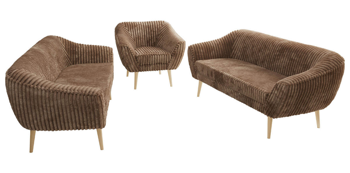 SEDACÍ SOUPRAVA 3+3+1 PIRS - Hnědá Manšestr - Dřevěné nohy - barva buku/hnědá, kompozitní dřevo/textil (180/75/74cm) - MKS