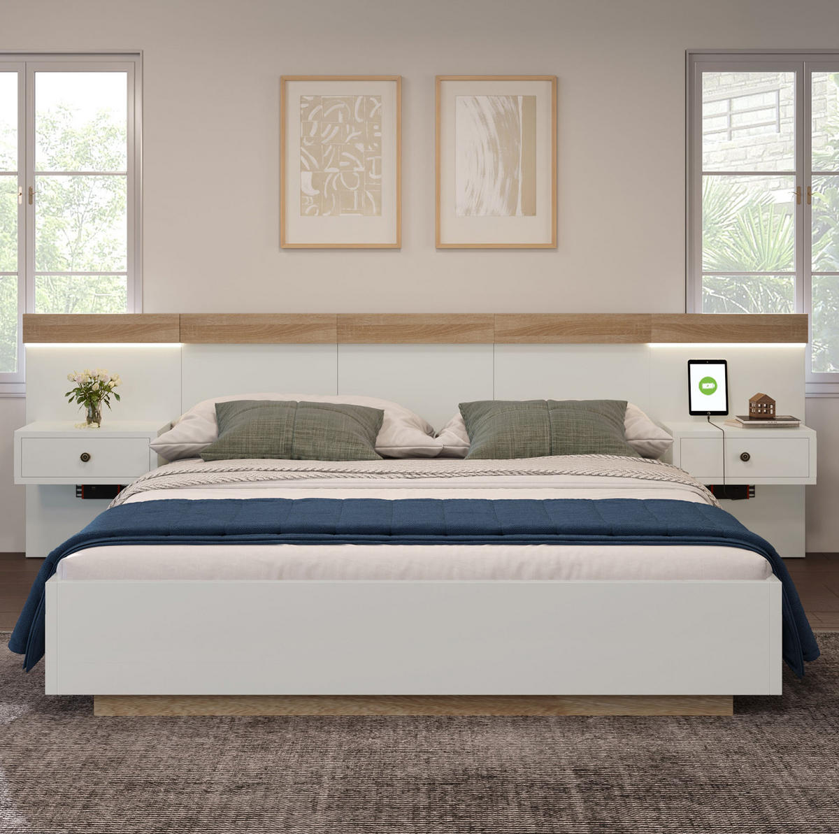 POLSTERBETT aus Holzwerkstoff 140x200 cm in Weiß mit LED & USB-C - Weiß, Holzwerkstoff (140/200cm) - Modfu
