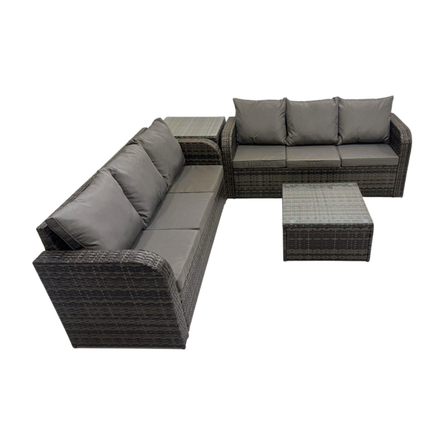 GARTENTISCHGRUPPE Polyrattan Dunkelgrau 4-teilige - Dunkelgrau/Grau, Glas/Kunststoff - Fimous