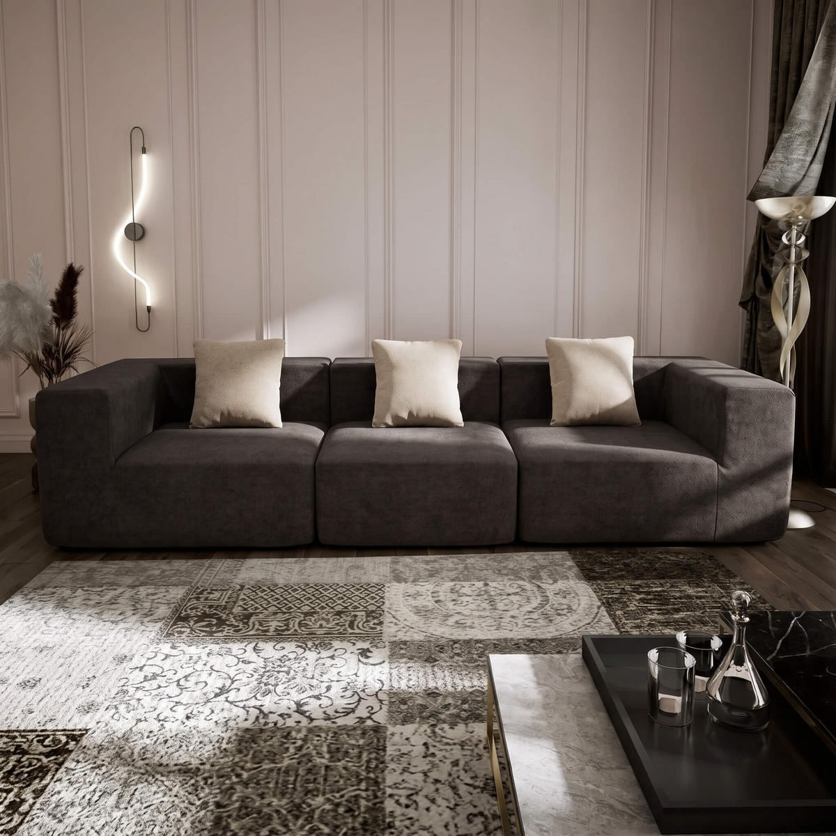 SOFA Pure 3-Sitzer - Braun Sand - Braun, Textil (300/62/100cm) - COCO Living