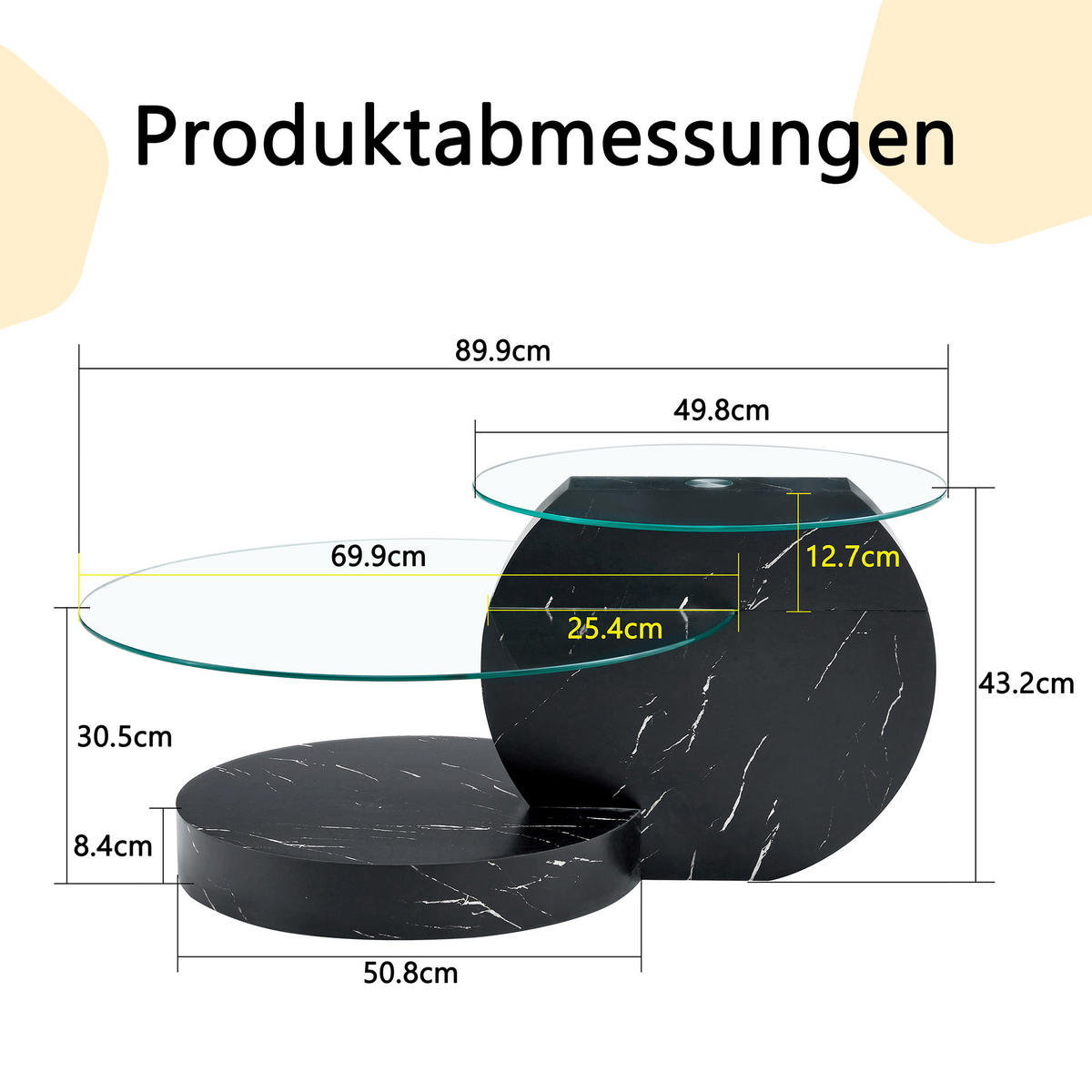 COUCHTISCH in Schwarz Wohnzimmertisch mit zwei Ebenen aus Sicherheitsglas für Wohnzimmer, B90/T70/H44 cm - Transparent/Schwarz, Glas/Holzwerkstoff (89.9/89.9/43.2cm) - STILVORA