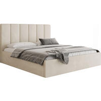 POLSTERBETT Amira Slim mit Bettkasten, Creme Samt 180x200 cm - Beige/Birkefarben, Holz/Holzwerkstoff (180/200cm) - WFL GROUP
