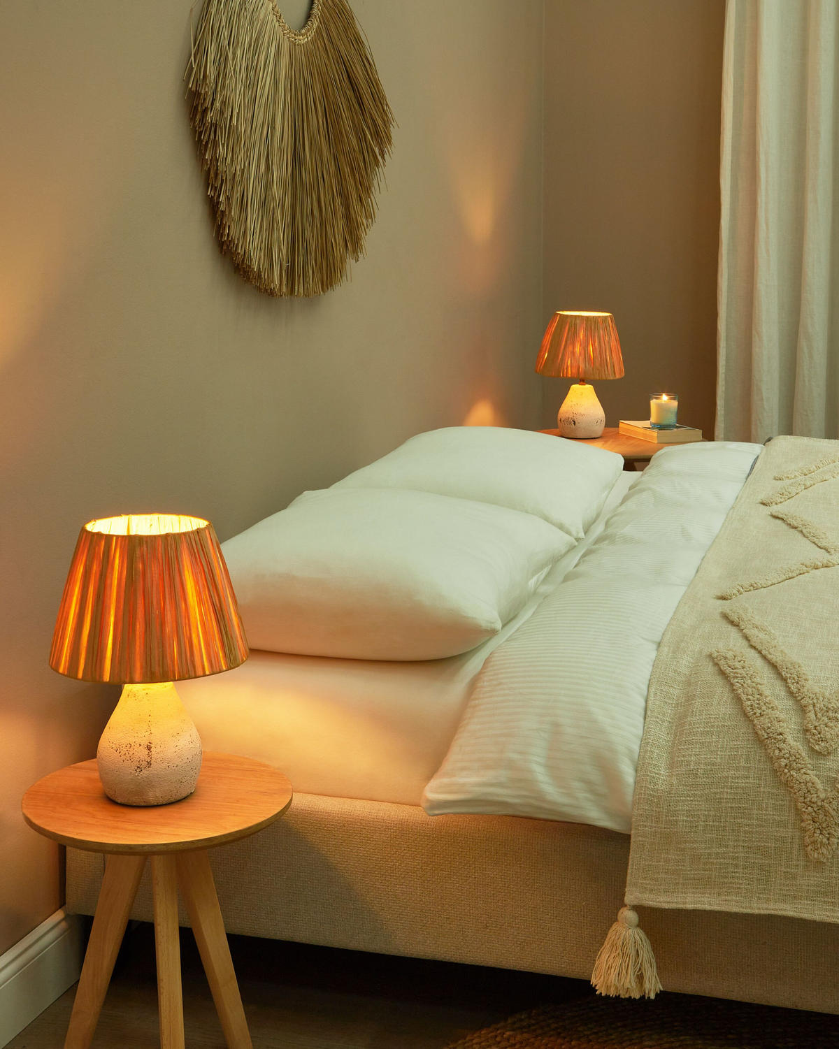 TISCHLAMPE 2-er Set Keramik Cremeweiß Arwadito - Weiß/Naturfarben, Keramik (23/14/31cm) - Beliani