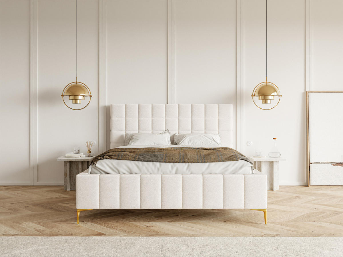 POLSTERBETT Szejlo Creme Chenille 180 cm - Goldfarben/Creme, Textil/Metall (180/200cm) - Selsey