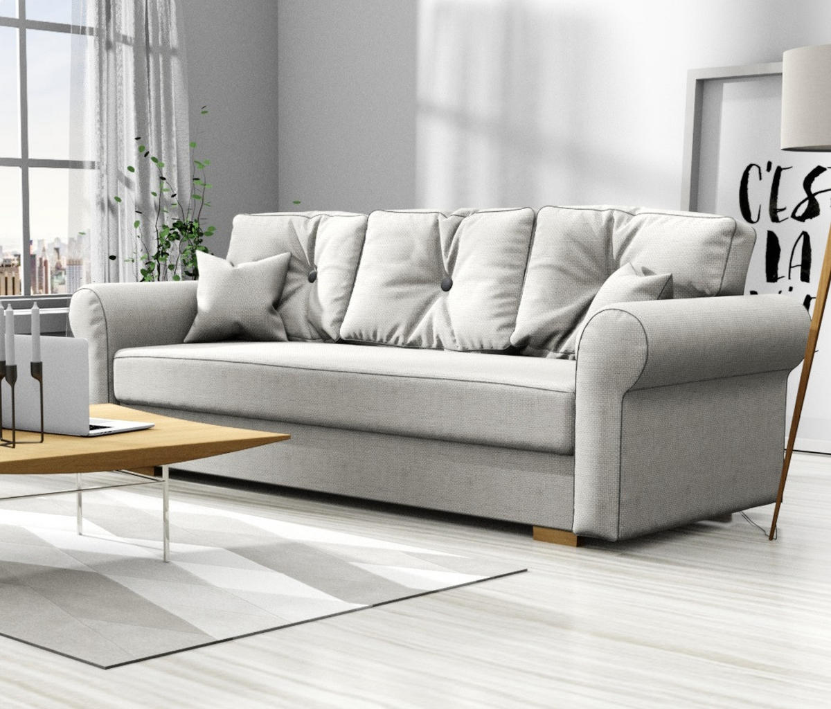SOFA Grau TOP Mit Schlaffunktion - Grau, Naturmaterialien/Textil (237/76/85cm) - Sepro Meble