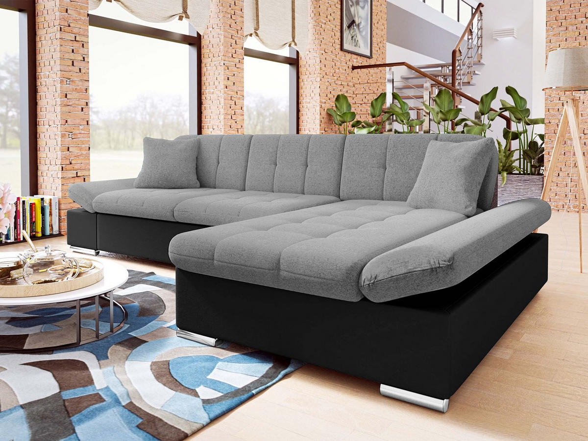 ECKSOFA Malwi, Seite: Rechts - Schwarz/Grau, Holz/Textil (278/161cm) - MIRJAN24