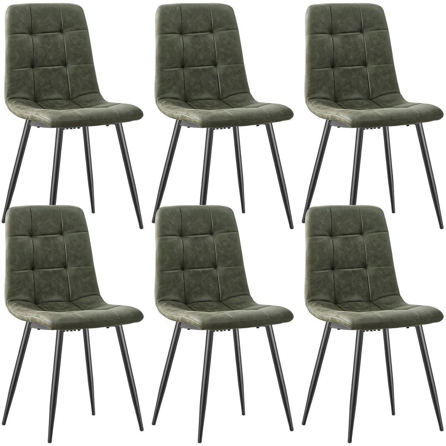 ESSZIMMERSTÜHLE 6er Set Grün Technologietuch Gepolstert Hohe Rückenlehne Metallfuß - Grün, Kunststoff (41.5/88/43cm)