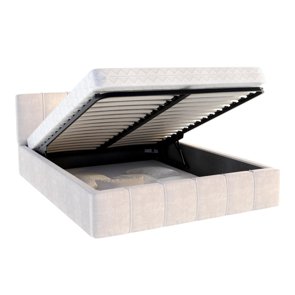 POLSTERBETT FLORIDA - Birkefarben/Beige, Holzwerkstoff/Metall (160/200cm) - FDM