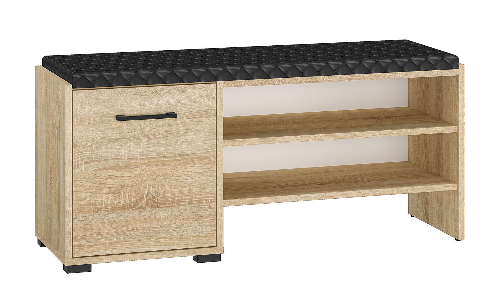 SCHUHBANK Caro Sonoma Eiche hell / schwarz 105 / 34 / 48cm - Schwarz/Braun, Holz/Holzwerkstoff (105/48/34cm) - Feldmann-Wohnen