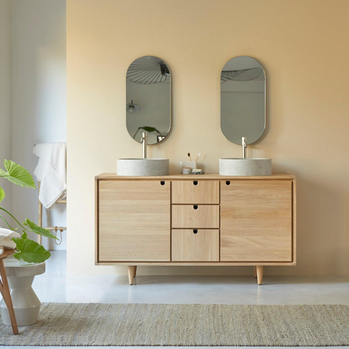 WASCHTISCHUNTERSCHRANK Jonàk Natur aus Eiche - Naturfarben, Holz (145/80/50cm) - Tikamoon