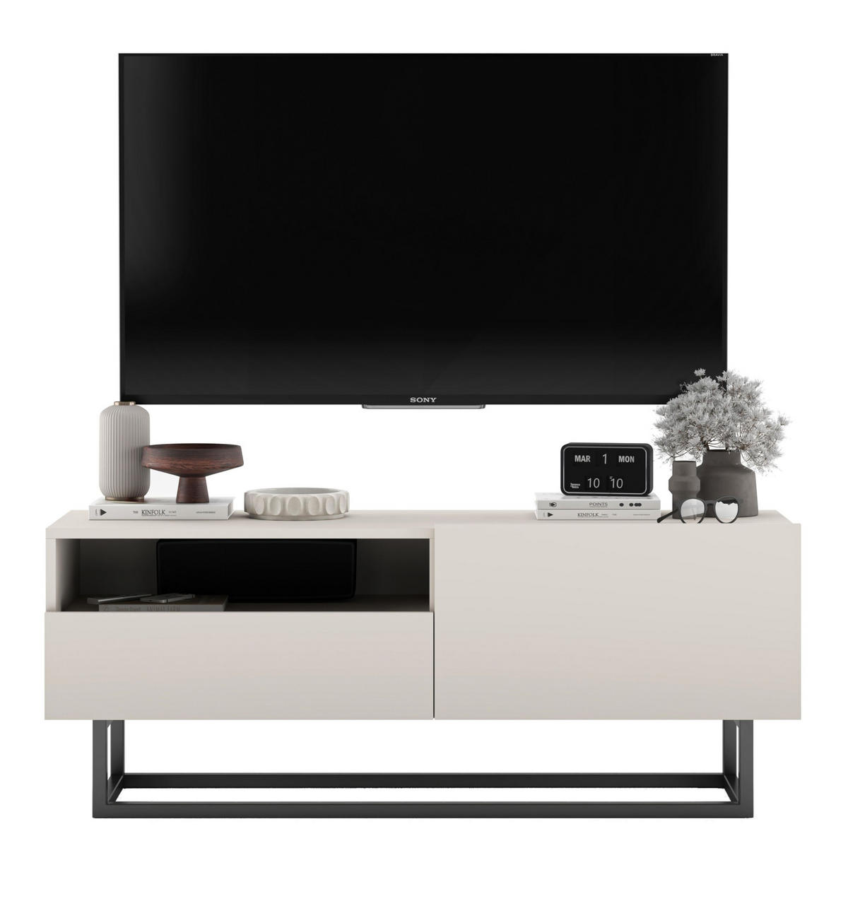 TV-SCHRANK Enjoy Kaschmir matt mit Metallrahmen Schublade 120 cm - Kaschmir/Schwarz, Holzwerkstoff/Metall (120/46/35cm) - Meble Lindner