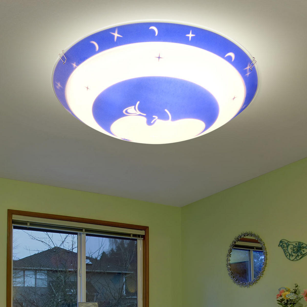 KINDERDECKENLEUCHTE Metall Glas Blau Weiß - Blau, Glas/Metall (30/30/9cm) - Globo Lighting