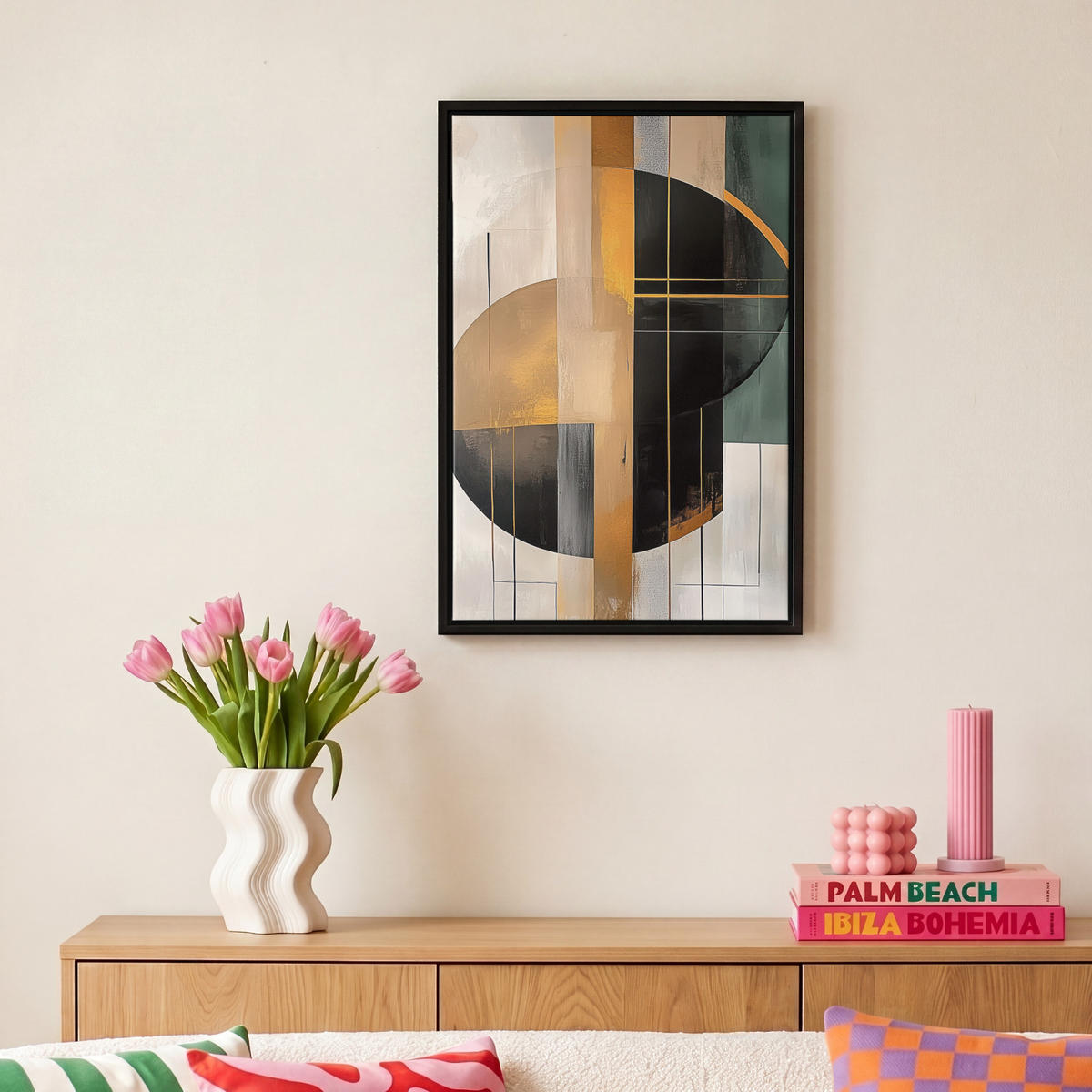 LEINWAND Bilder mit Rahmen - Abstrakt - Gold - Bronze - Grün - Formen - Modern - 20x30 - Multicolor, Textil (20/30cm) - MuchoWow