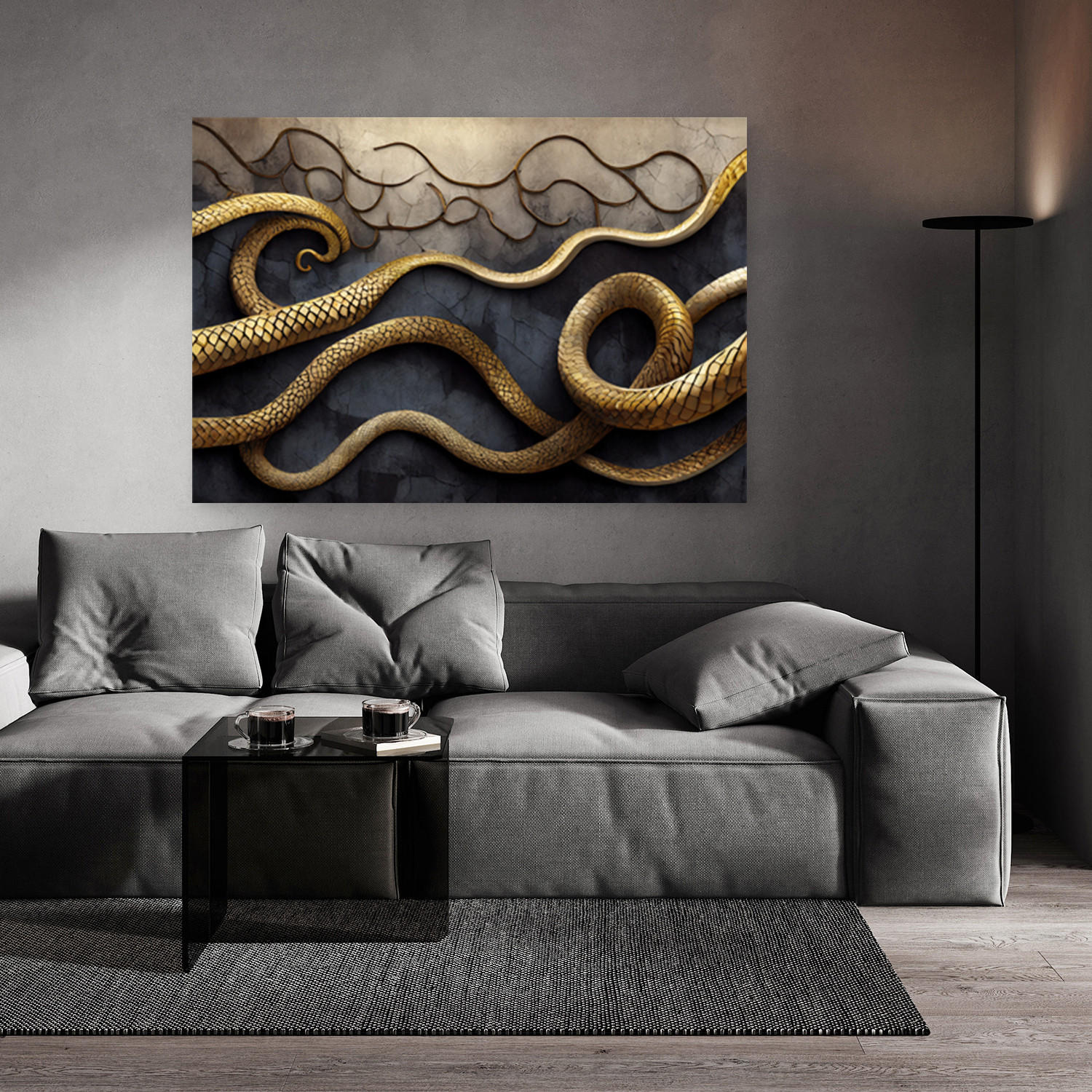 WANDBILD goldene schlange abstraktion - Goldfarben, Textil (60/40cm) - Feeby