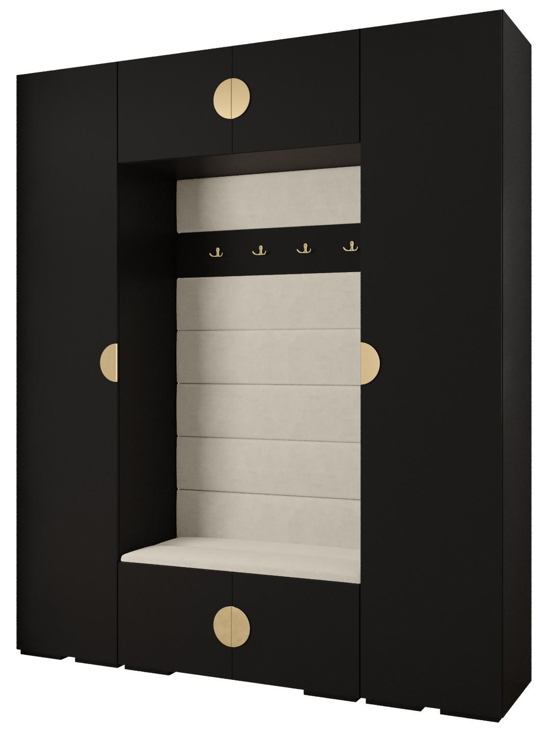 Abiks Möbel Garderoben-Set Schwarz, Beige, Gold 200x236.7x47 cm