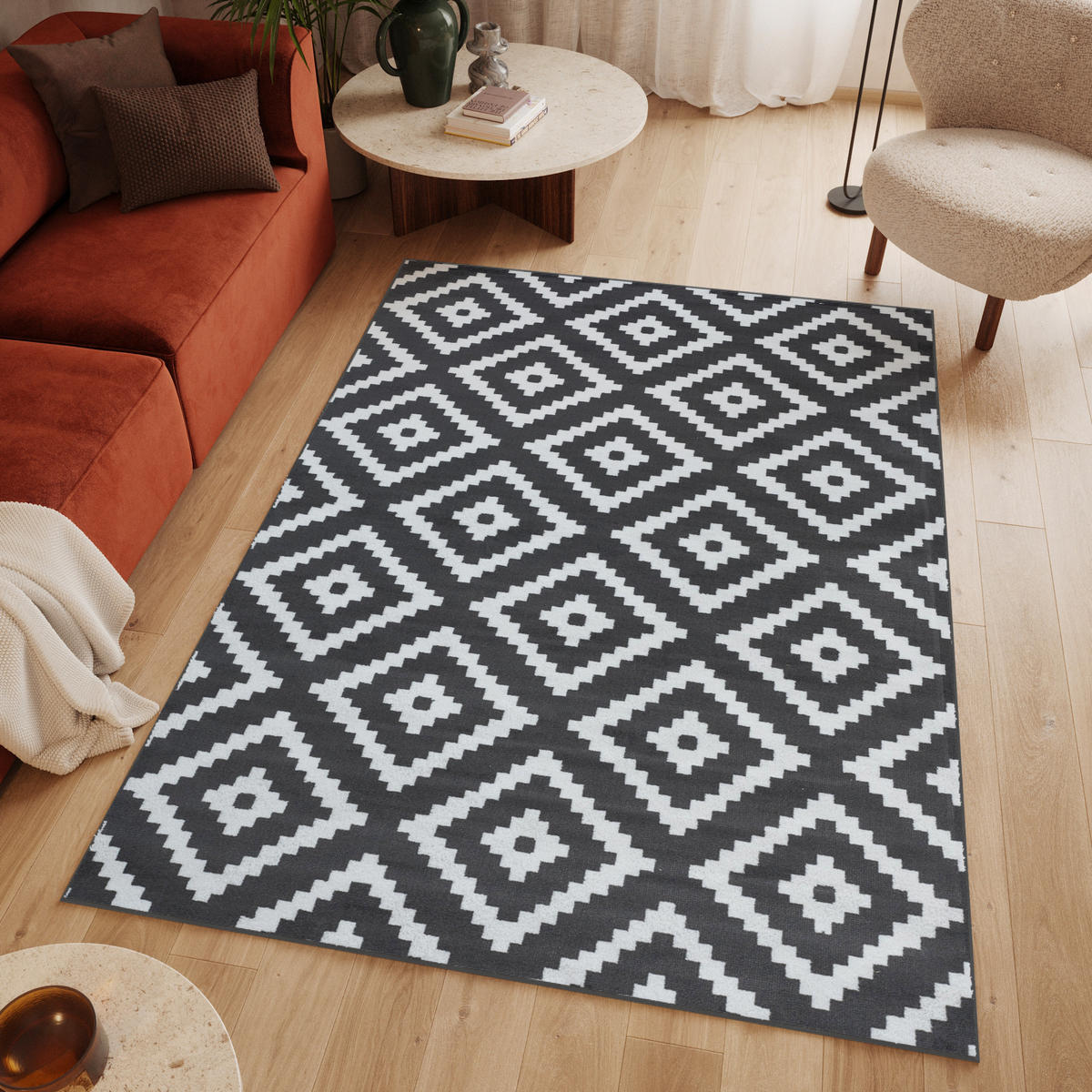 TEPPICH LUXURY Grau Marokkanisch Karo 120/170 cm - Dunkelgrau, Textil (120/170cm) - Tapiso