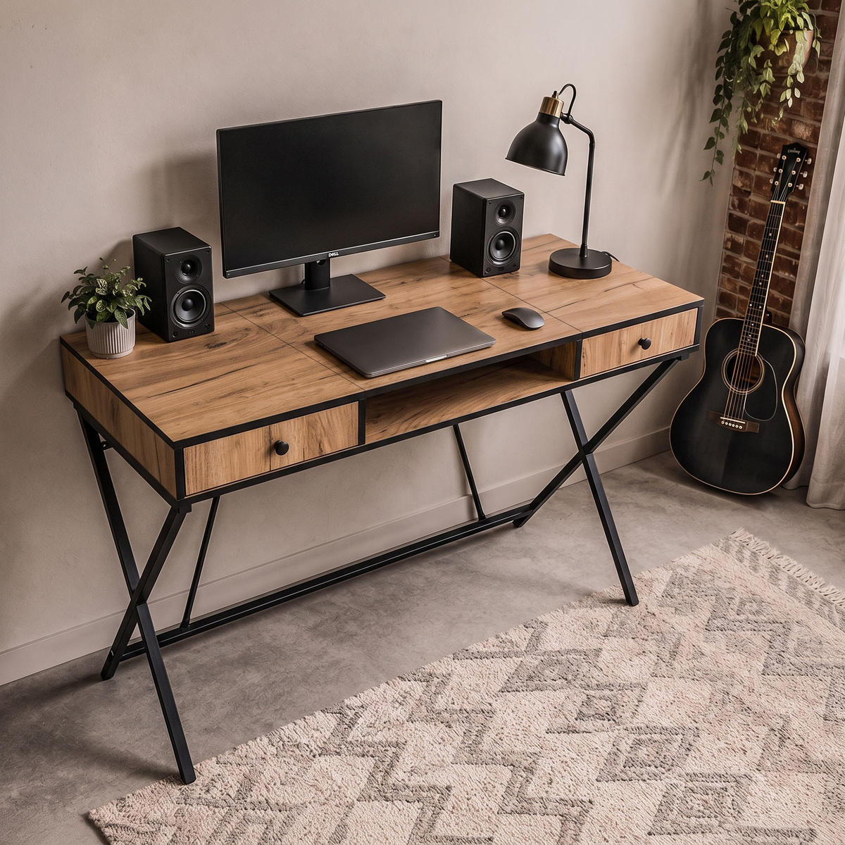 SCHREIBTISCH CROSSLINE 120 cm Eiche Craft - Eichefarben/Schwarz, Holzwerkstoff (50/120/80.5cm) - Akord