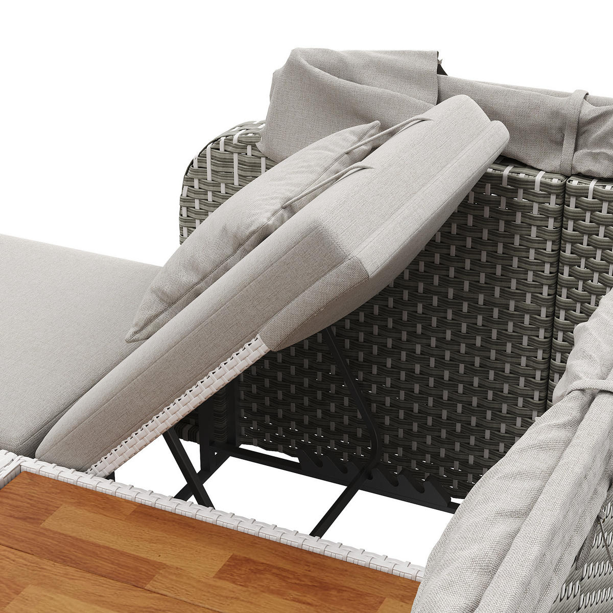 SONNENLIEGE aus Rattan 192x160x137cm in Grau mit klappbarem Sonnensegel - Grau, Metall (160/137/192cm) - Modfu