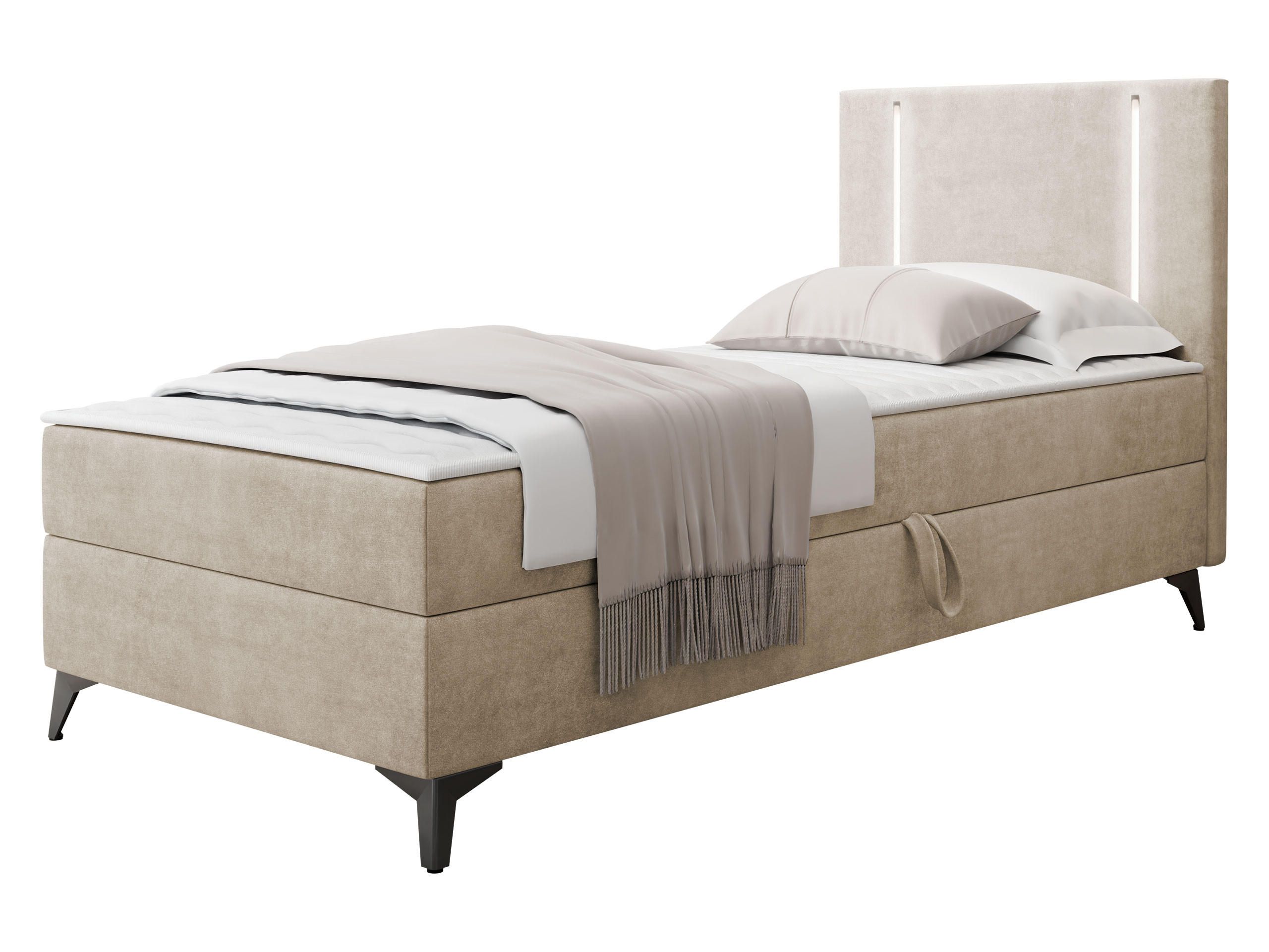 BOXBETT Ono 1, Setite: Rechts - Beige/Schwarz, Holz/Textil (80/200cm) - MIRJAN24