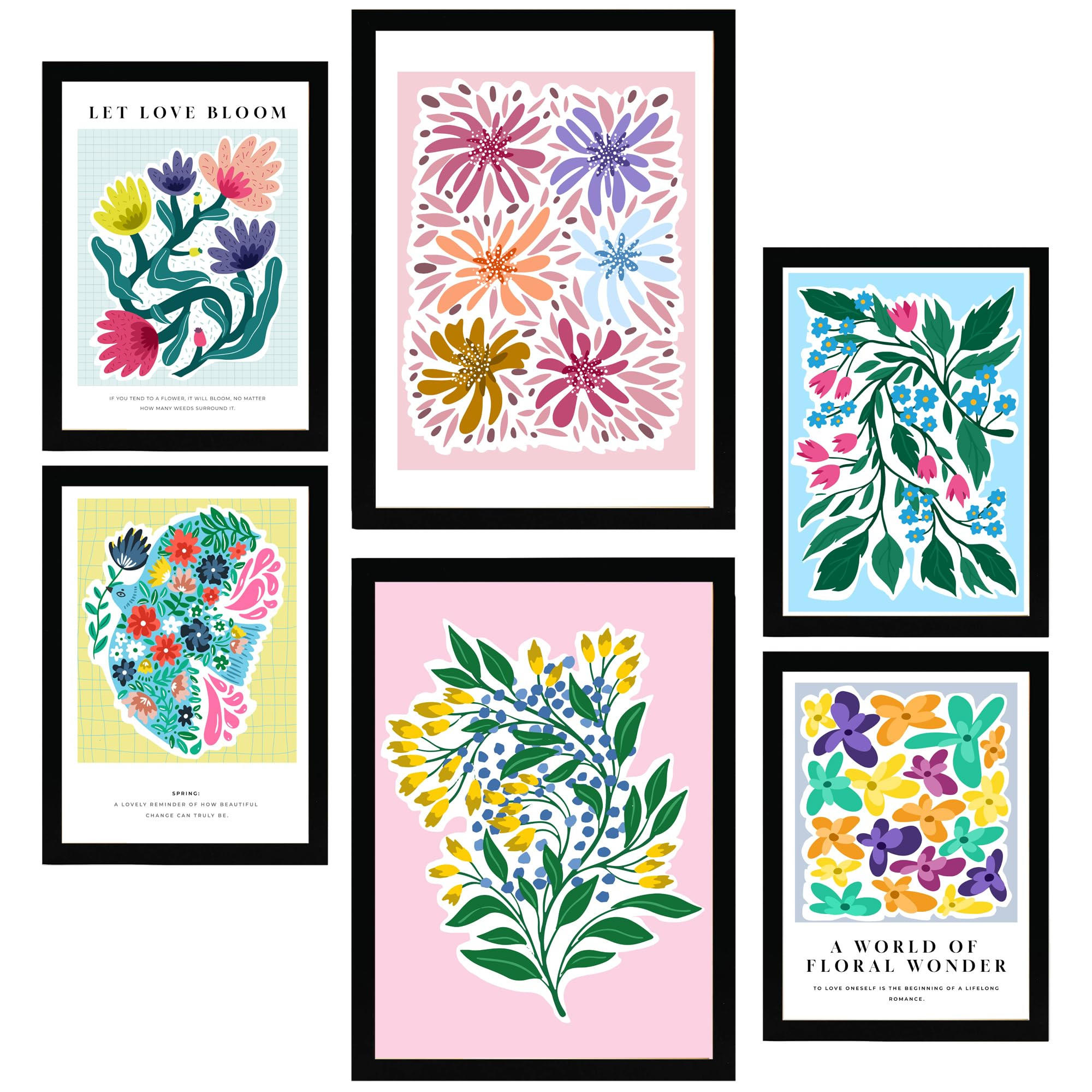 POSTER Set Mit 6 Botanica Schönen Sommer A3 & A4 Schwarzer Rahmen - Schwarz, Papier (29/3cm) - Nacnic