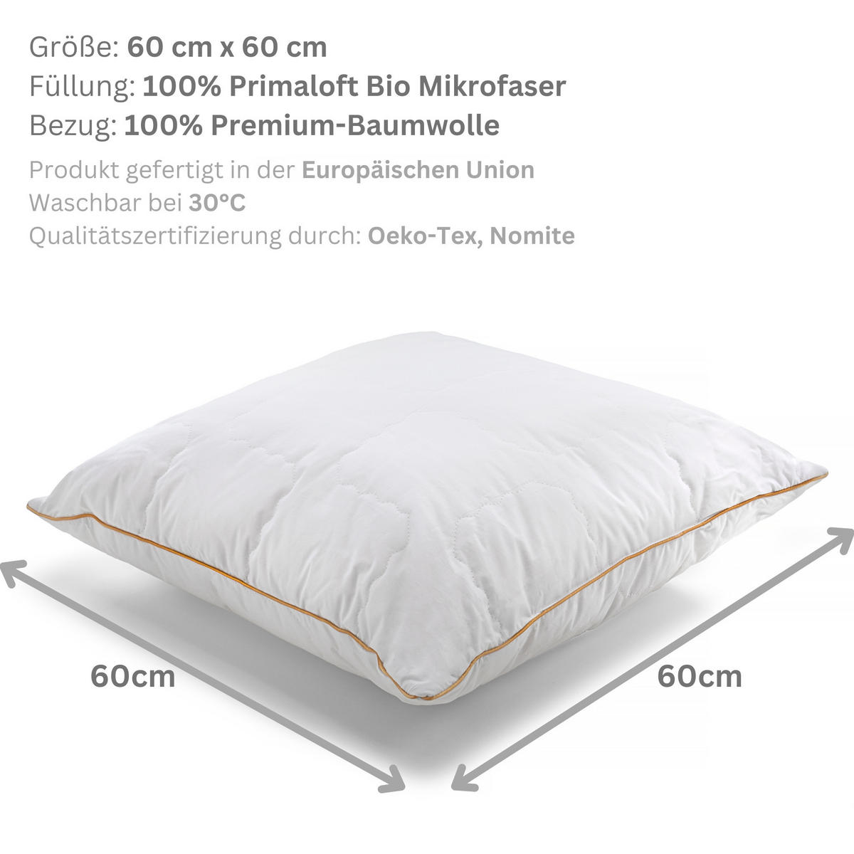 KISSEN PRIMALOFT, Daunenalternative - Weiß, Textil (60/60cm) - WOODEK
