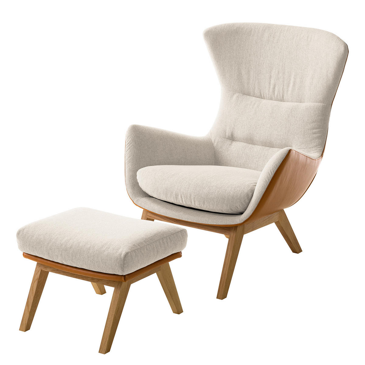 HOCKER mit Holzfüßen - Eichefarben/Cognac, Eichenholz/Textil (54/41/41cm) - home24