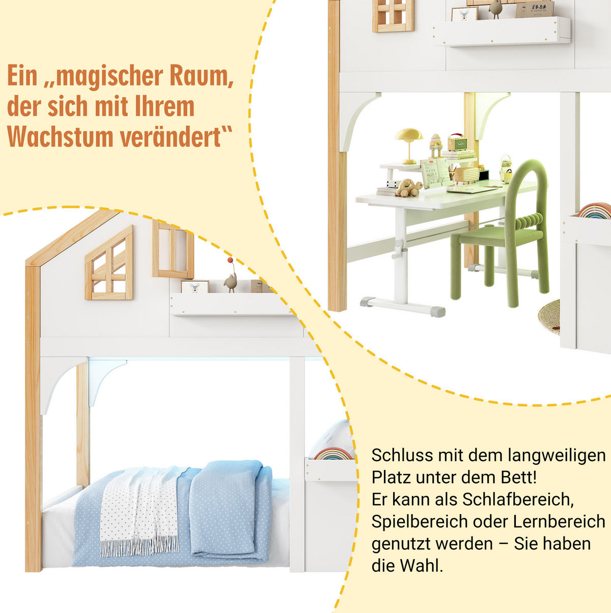 ETAGENBETT aus Kiefernholz 90x200 cm Weiß mit Stauraumtreppe und LED-Beleuchtung - Weiß, Holzwerkstoff (90/200cm) - IVMEU