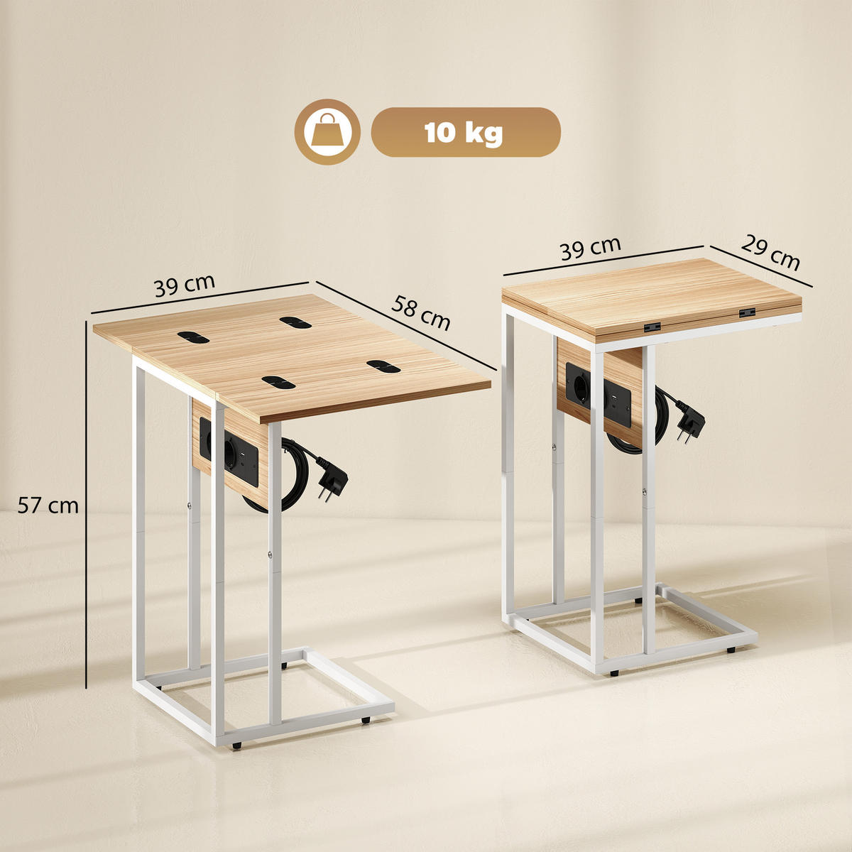 BEISTELLTISCH MDF, Metall Naturholz - Beige/Naturfarben, Holzwerkstoff/Metall (39/29/57cm) - HOMCOM