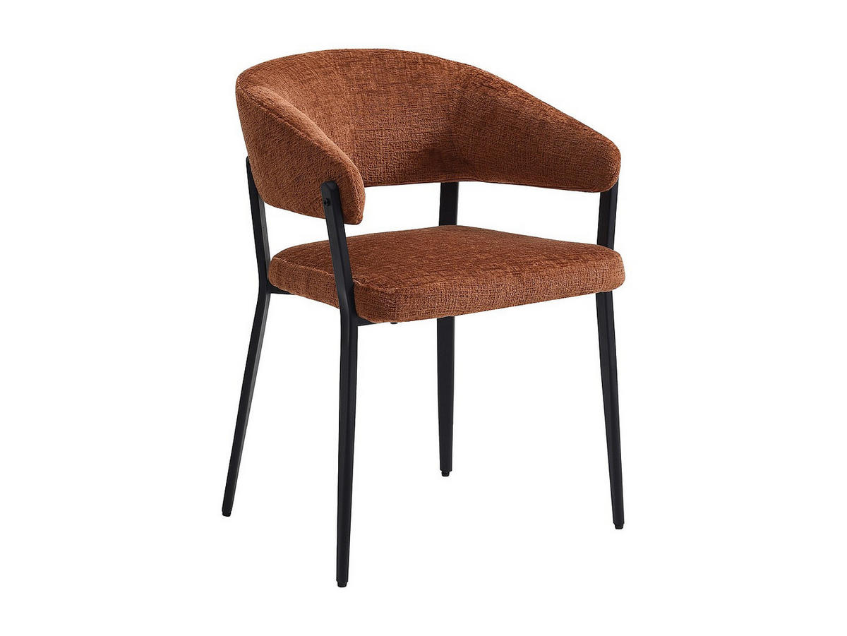 STUHL mit Armlehnen 6er-Set - Stoff & schwarzes Metall - Terracotta - AVRELA - Braun, Textil (55/77/56cm) - Vente-Unique