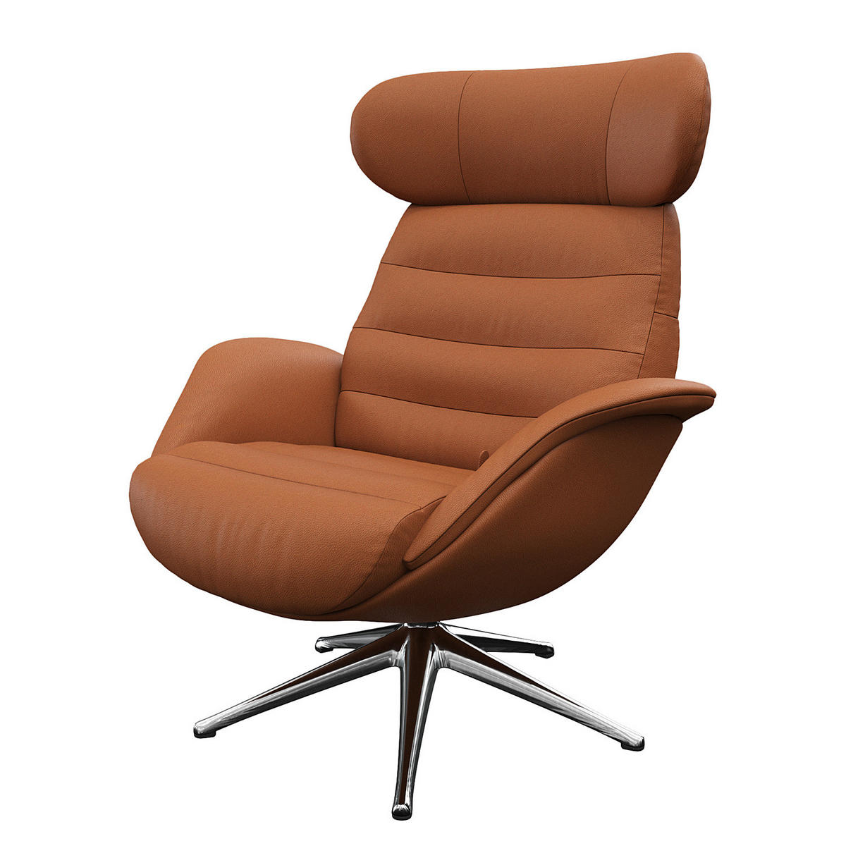 RELAXSESSEL - Kastanienfarben/Chromfarben, Leder/Metall (90/107/90cm) - home24