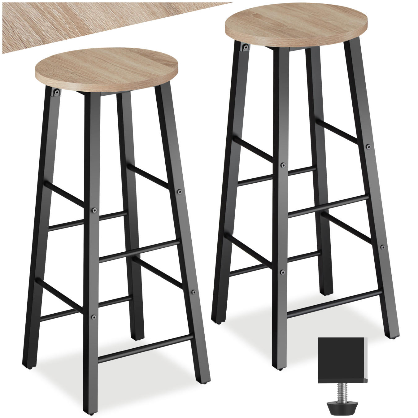 BARHOCKER 2er Set Keynes,Sitzhöhe 72,5 cm,Industrial Holz hell - Naturfarben, Holzwerkstoff (31/72.5/31cm) - tectake