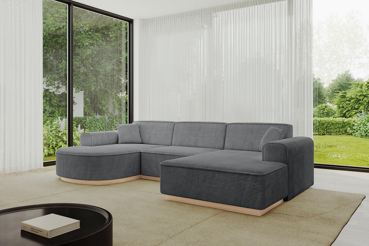 WOHNLANDSCHAFT ARRIO-U1 303x171x83 cm Dunkelgrau - Dunkelgrau, Holzwerkstoff/Textil (303/83/171cm) - ALTDECOR