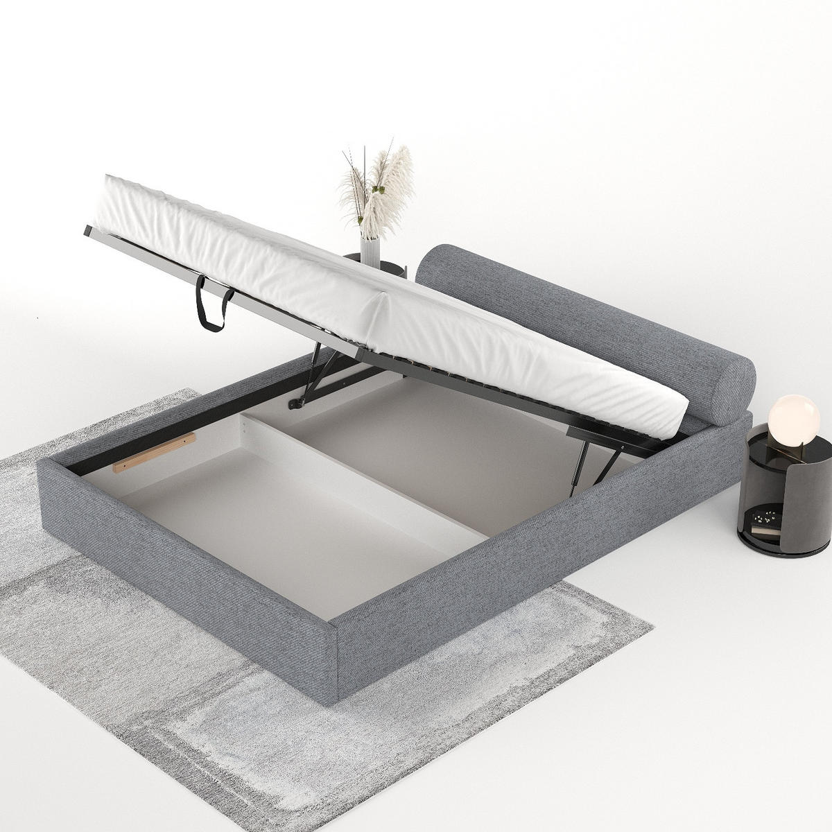 POLSTERBETT Solvo mit Stauraum 140/200 cm Grau im Neve Stoff - Schwarz/Naturfarben, Holz/Holzwerkstoff (140/200cm) - AltaBeds