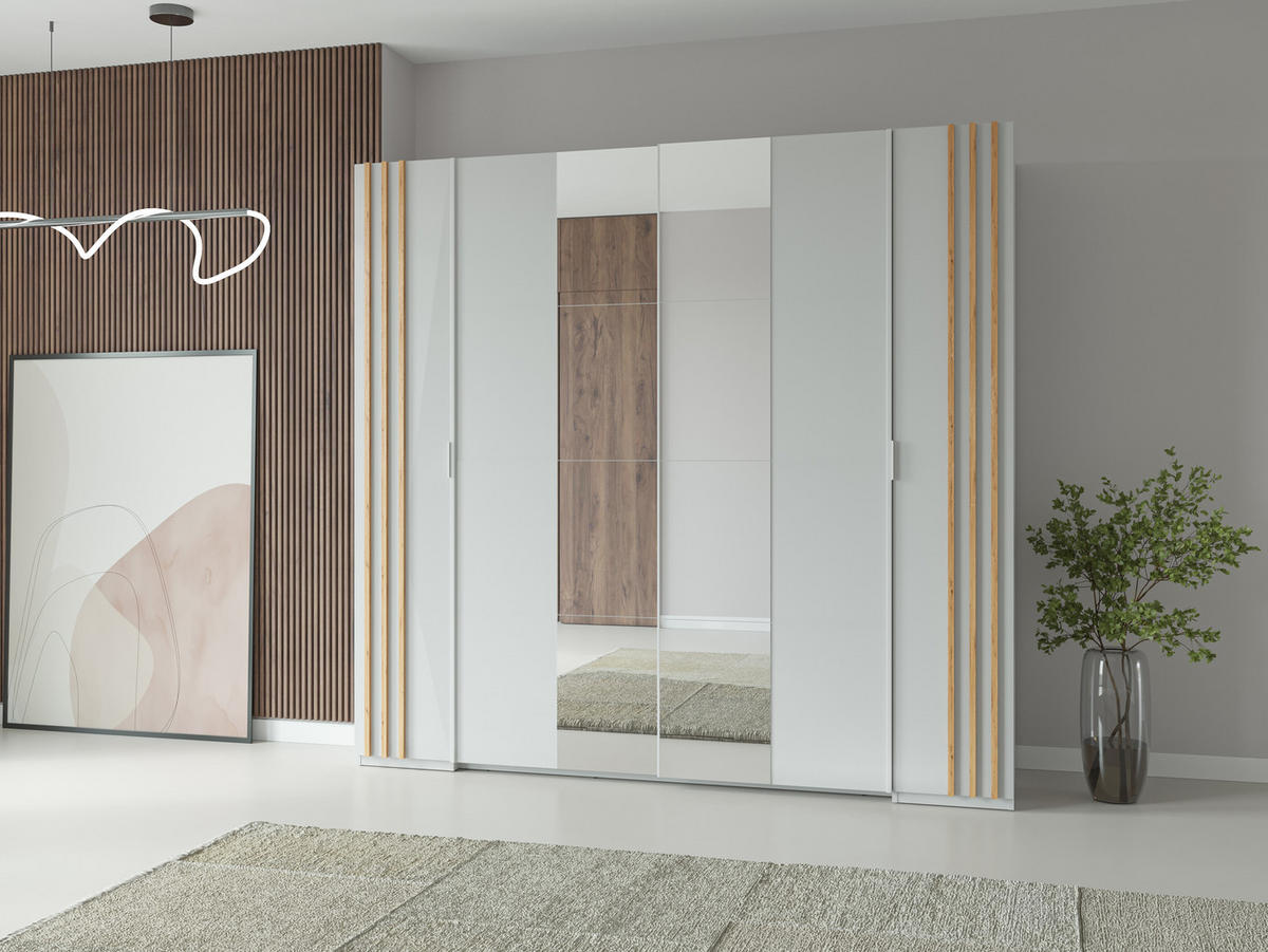 SCHIEBETÜRENSCHRANK FLOVIA 20 - 219,6×207,5×62 cm mit Spiegel Alpinweiß - Weiß, Holz/Holzwerkstoff (219.6/207.5/62cm) - Milaros Markt