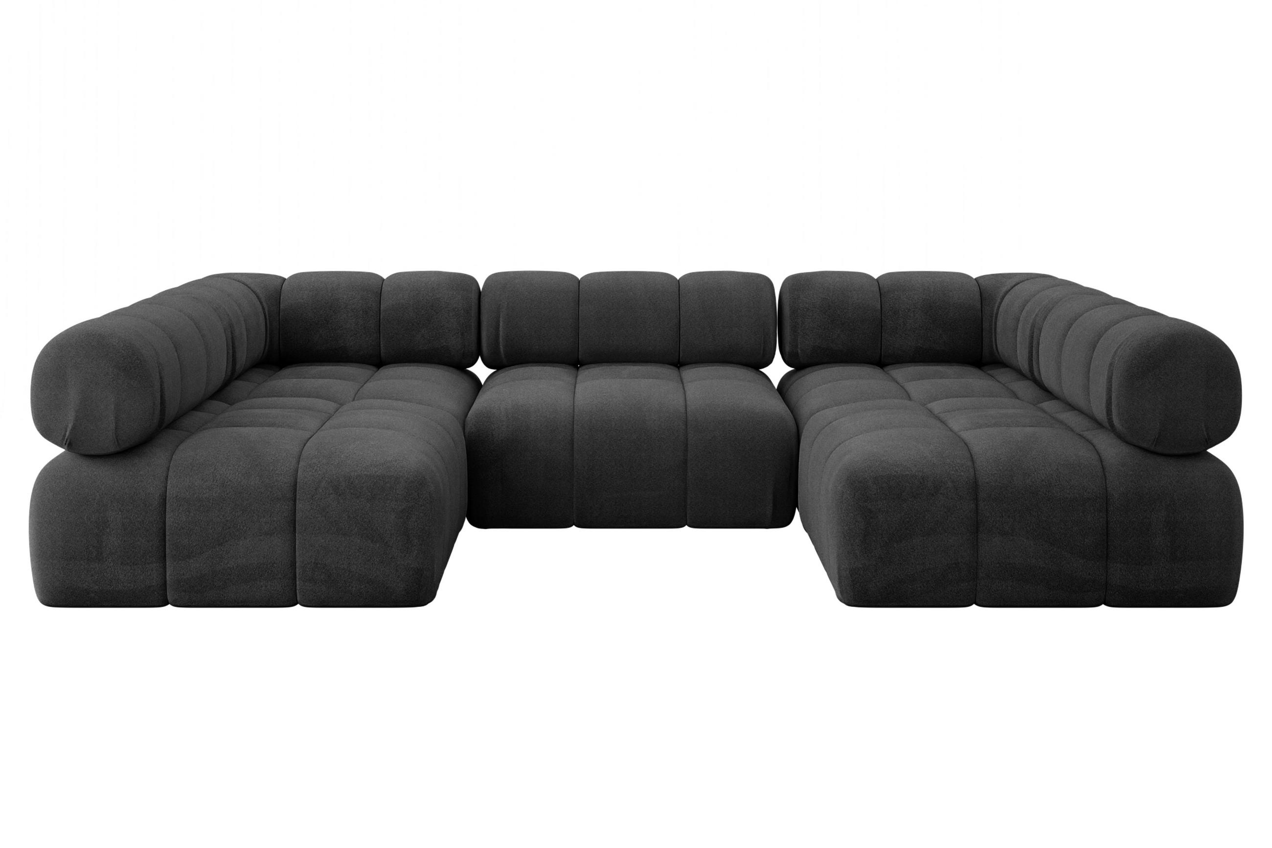 WOHNLANDSCHAFT modulares Sofa Garvo-U1 - 285x190x70 cm Schwarz Velours - Schwarz, Holzwerkstoff/Textil (285/70/190cm) - ALTDECOR