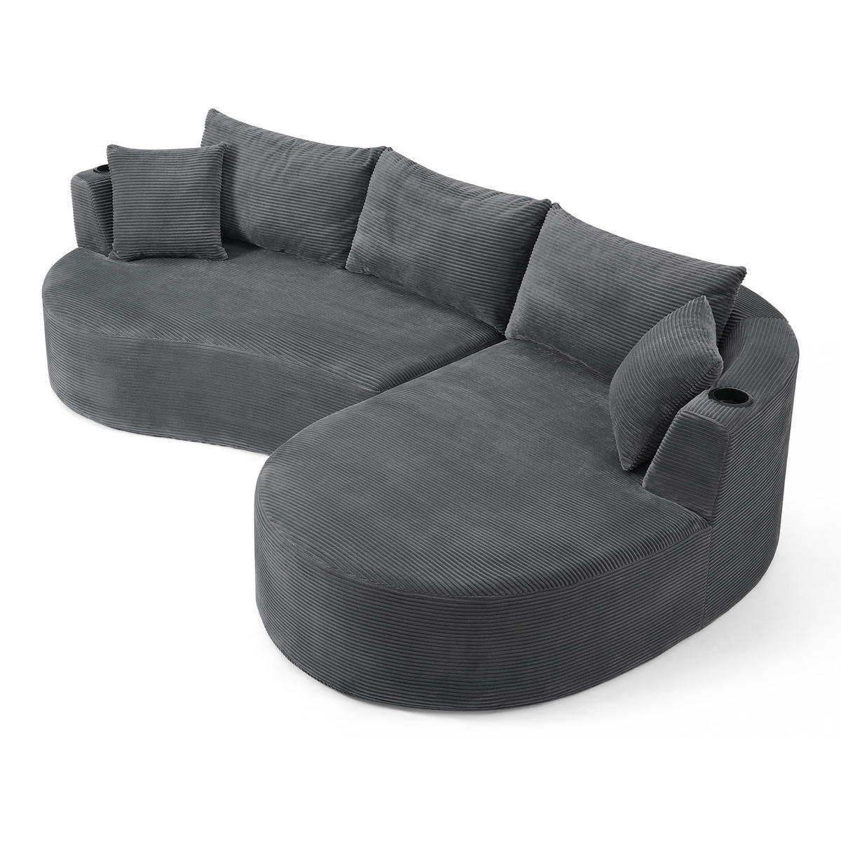 ECKSOFA 264/168/76 cm Grau mit Getränkehalter (Rechte Seite) - Grau, Textil (264/168cm) - Oxeza