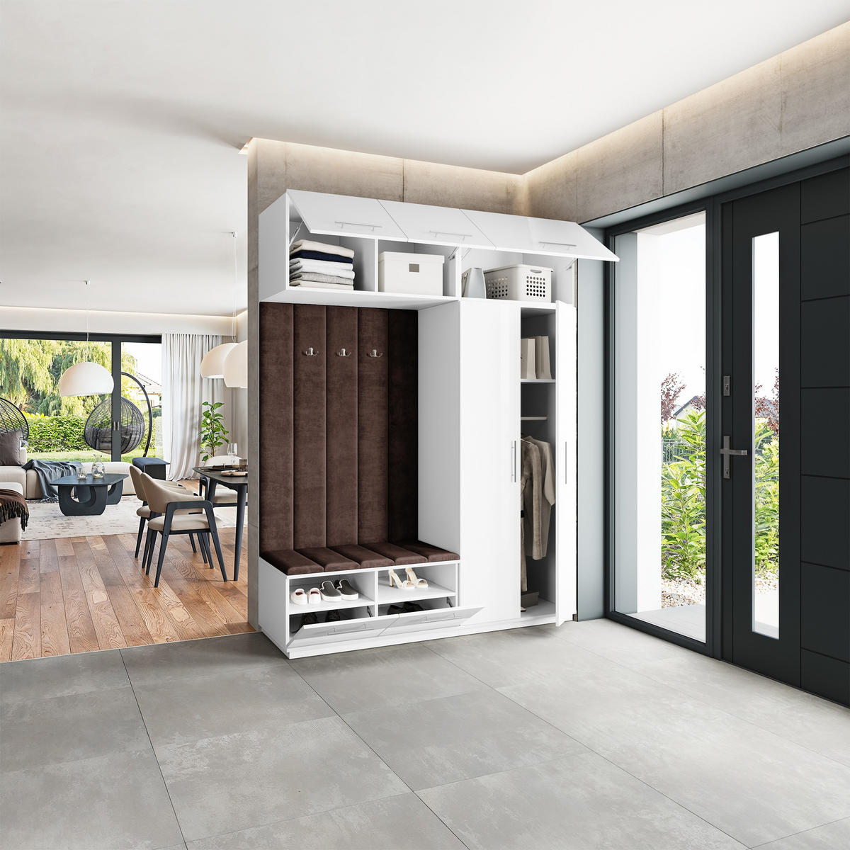 GARDEROBENSCHRANK REMA 180/240/60 cm Modern Garderobe-Set Weiß - Weiß/Braun, Holzwerkstoff (180/240/60cm) - MASSENO