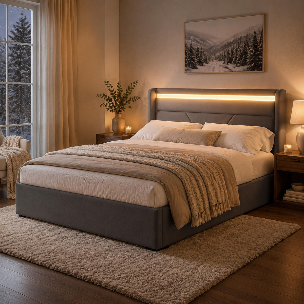 POLSTERBETT 160/200 cm in Grau mit Bettkasten und LED Kunstleder - Grau, Holzwerkstoff/Textil (160/200cm) - CHICFURN